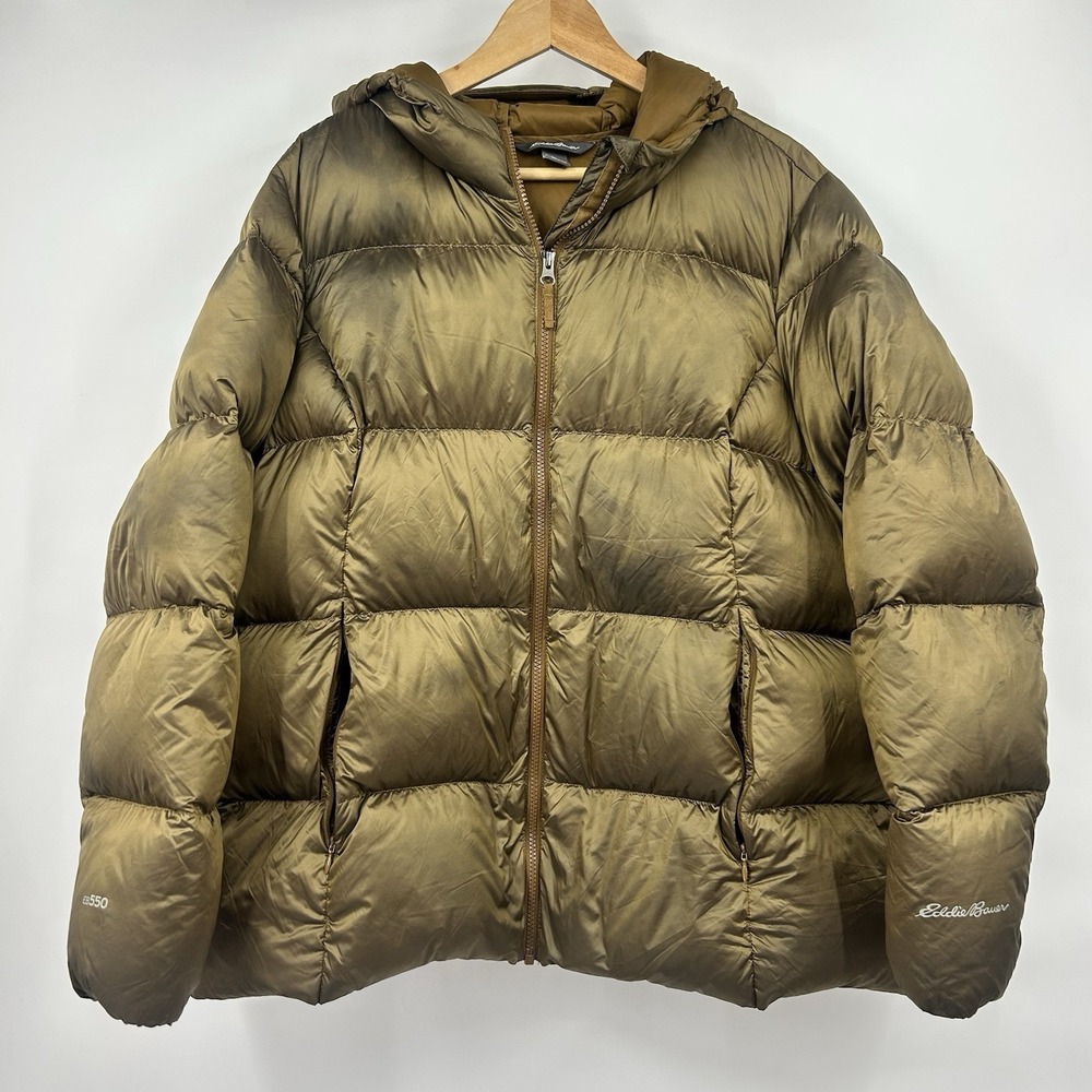 Eddie Bauer EB550 Womens 2XL Down Puffer Jacket Hooded Brown Bronze Winter